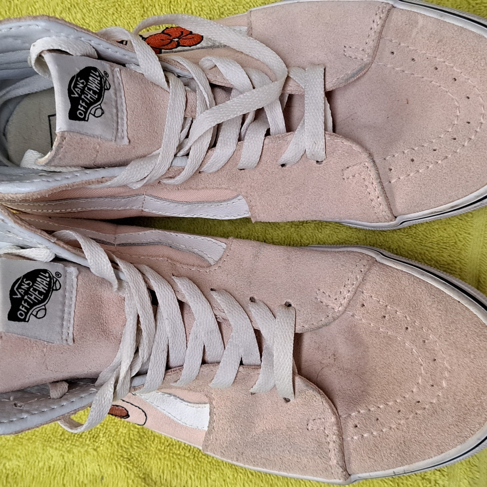 Vans Pink and White Suede High-Top Sneakers